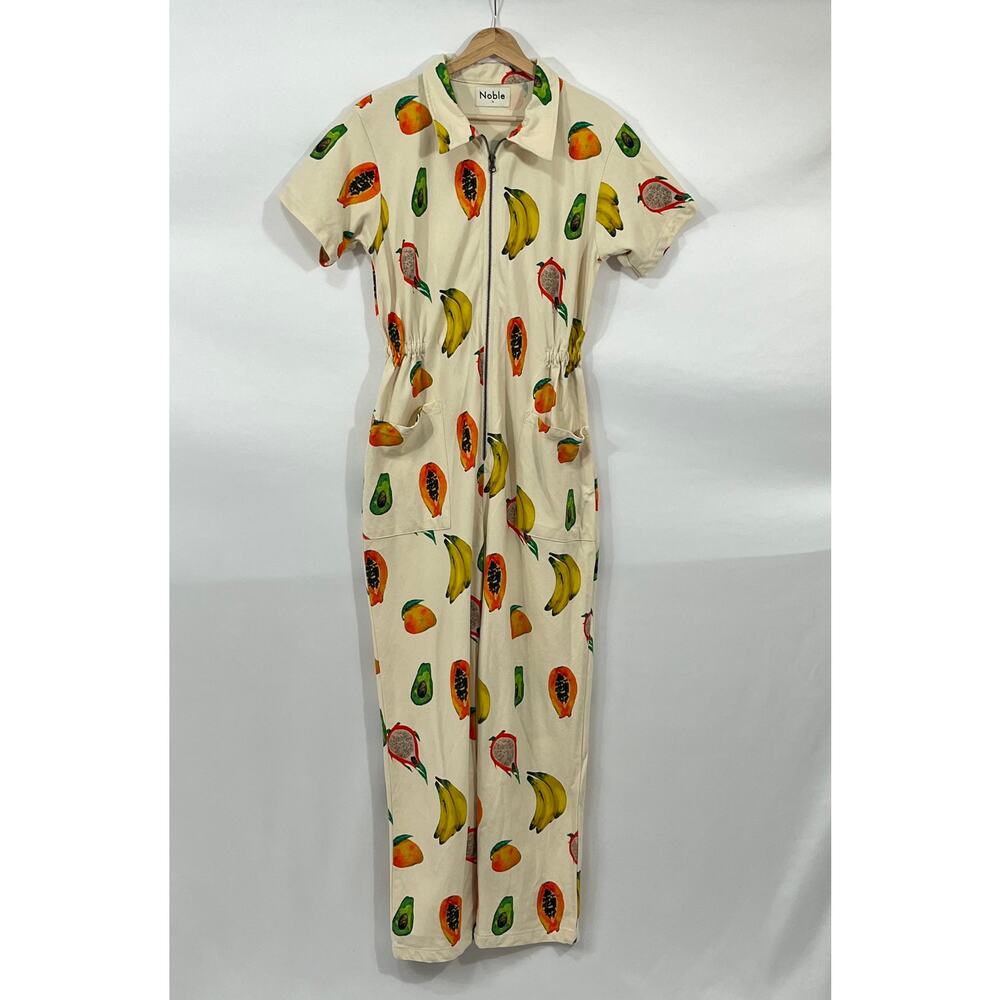 NOBLE Sz M Medium Fruit Frutas Print Short Sleeve Adult Jumpsuit Utility Suit - Picture 2 of 8